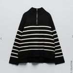 ZARA NWT  Black Striped Sweater Quarter Zip Blogger Favorite Small Photo 4