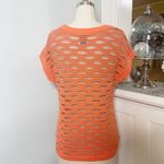 Ann Taylor  Mesh Open Weave Short Sleeve Sweater Orange Metallic Photo 4