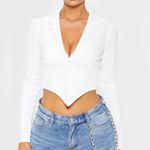 Pretty Little Thing White Collar Detail Long Sleeve Cropped Shirt Photo 0