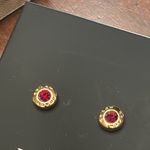 Coach  Open circle Red Stone Gold Stud Pieced Earring In Logo w/ Gift Box Photo 3