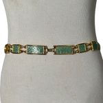 Carlisle Women's Skinny Leather Belt Chainlink Green Gold Adjustable Size L Photo 0