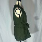 Athleta Linen Vest Top Army Green XS Zip Up Tie Waist Pockets Military Biker Photo 3