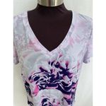 NYGARD Blouse Size Small Gray & Purple Floral V Photo 2