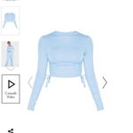 Pretty Little Thing BLUE RUCHE LONG SLEEVE CROP Photo 2