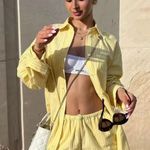 Yellow Striped Women's Jumpsuit Size L Photo 3