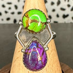 Sterling Silver Mojave Turquoise Purple and Green Two Stone Size 7 Photo 0