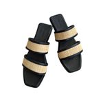 BEMBIEN Paloma Slide Straw Black Leather Sandals Size 37 / US 6.5 Photo 3