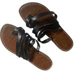 Sam Edelman Black Strappy Leather Flat Sandals Women's 7 Slip-On Croc Embossed Photo 6