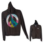 Victoria's Secret  Pink Y2K Peace Sign Brown Zip Up Sweater Size Medium Photo 1