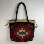 Handwoven Wool Malibu Tote Saddle Blanket Bags Leather Handles Southwest Aztec Photo 1