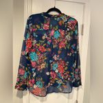 Kut From The Kloth  Size MP Navy Blue Floral Sheer Long Sleeve Button Down Top Photo 9