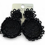 Elegant Black Beaded Statement Drop Earrings, Round Bohemian Oversized Style Photo 0