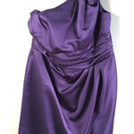 David's Bridal David’s bridal one shoulder purple satin wedding short‎ Dress Womens Plus… Photo 0