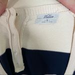 Madewell Wallace Dress Sweater Striped Button Back Plunge V Neck Navy Blue Cream Photo 11