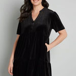Modcloth  Levels Of Levity Tiered Velvet Babydoll Dress Shift Black S NWT Photo 0