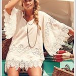 Eberjay Eberjey white cover up tunic dress, 100% Cotton, wide 3/4 sleeve w.lace S/M Photo 1
