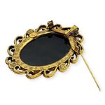 Vintage Florenza Victorian Revival 1950’s Gold Tone Black Glass Statement Brooch Photo 3