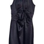 Eliza J Blue Satin Sleeveless Halter Dress With Gold Chain Detail & Back Zipper Photo 0