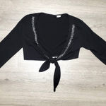 Y2K Vintage Perseption Black Bolero Cropped Tie Front Rhinestone Womens sz M Size M Photo 0