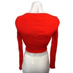 ZARA Red Ribbed One Button Long Sleeve Stretch Knit Cardigan Sweater Crop Top S Photo 1