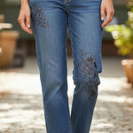 Squeeze Jeans Women's 16W Embroidered Flower Bootcut Denim Pants Blue Photo 0