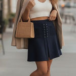 C/MEO COLLECTIVE  Black Knit A Line Mini Skirt Size M Preowned Photo 0