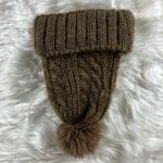 None Fuzzy Brown Knit Pom Pom Beanie Photo 3