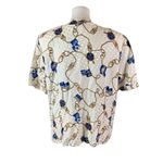 Maggy London  Nautical Chain Print Polka Dot Silk Blouse Short Sleeve 16 Photo 1