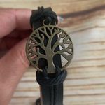 Unisex Genuine Leather Black Bracelet decorated with Tree of Life Photo 4