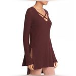 Free People Criss Cross Boho Tunic Mocha Sweater Size Small Photo 2