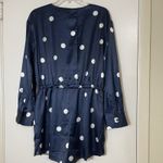 English Factory NEW!  Dot Printed Satin Long Sleeve Romper Navy Medium Photo 9