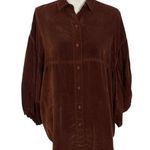Tianello L Button Up Shirt Brown Blousy Balloon Sleeves Western Boho Gypsy USA Size L Photo 0