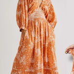 Free People Golden Hour Maxi Dress Bohemian Floral Dainty Tan Neutral Medium Photo 0