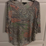 Tribal Women's Top Medium M Paisley Print 3/4 Sleeve Lightweight Blouse Tan Photo 0