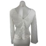 Ark n Co White Star Long Bell Sleeve V Neck Ruched Peplum Blouse Top Size S Photo 1