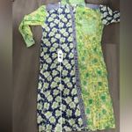 Lilly Pulitzer White Label  Blue & Green Patchwork Button Front Shirt Dress Sz M‎ Photo 11