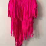 One Piece Hot Pink Barbie Fringe  Bikini Swimsuit Barbiecore Festival Large Photo 1