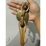 Vtg‎ Leather Shop Belt Brown Tan Gold Brass Medallion Hook Boho Western Hobo 32" Photo 3