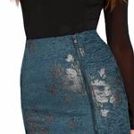 Free People Mini Skirt Size 4 Dark Turquoise Boho Brocade Textured Zip Front Photo 0