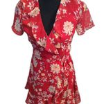 Lush Clothing Lush Red Wrap Frilly Ruffled Short Sleeve Floral Dress V neck XS Photo 0