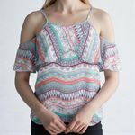 Ella Moss Blue Coral Cold Shoulder Boho Medallion Blouse Photo 0