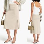 Vince  Zip-Detailed Satin-Crepe Midi Skirt Womens‎ Size XS Ecru Mid Weight Career Photo 1
