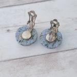 Vintage Clip On Earrings Light Blue Confetti Lucite 1950's Photo 5