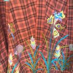 Anthropologie Chan Luu Long Jacket L Plaid Red Embroidered Floral Butterfly Photo 2