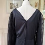 Vintage 70s Black Accordion Pleat Chiffon Bell Sleeve Long Dress Gown L XL Black Photo 7