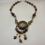 VTG Necklace Beaded Costume Statement Chunky Earthy Gold Tone Hearts Boho Photo 3