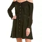 The Kooples  off the shoulder black denim looking button front midi dress Photo 1