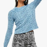 Free People  Womens Avalon Sweater Medium Blue Speckled Crewneck Knit Photo 0