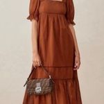 Reformation Bekkah Crocheted Lace Trim Organic Cotton Midi Dress in Cinnamon XS Photo 0
