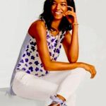 CAbi - floral striped high low slit back sleeveless top Photo 1